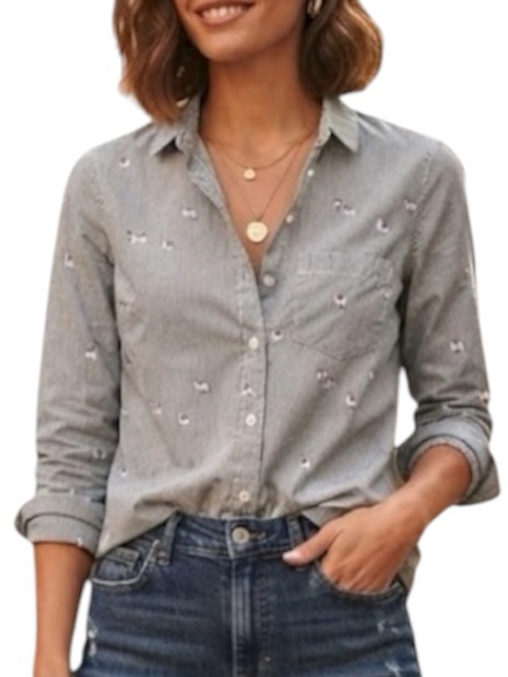 OLD NAVY Llama Print Navy Blue Pinstripe Cotton Button Down Casual Office XS